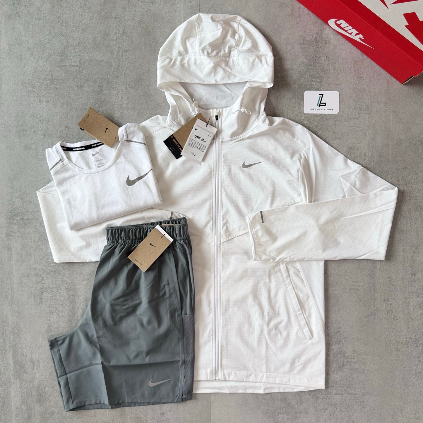 NIKE UV WINDBREAKER 3 PIECE SET ‘WHITE/GREY’