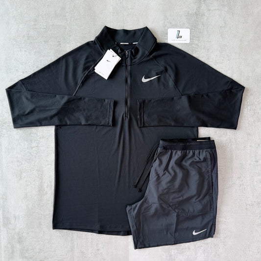NIKE ELEMENT 1.0 1/2 ZIP & 7” STRIDE SHORTS SET ‘BLACK’