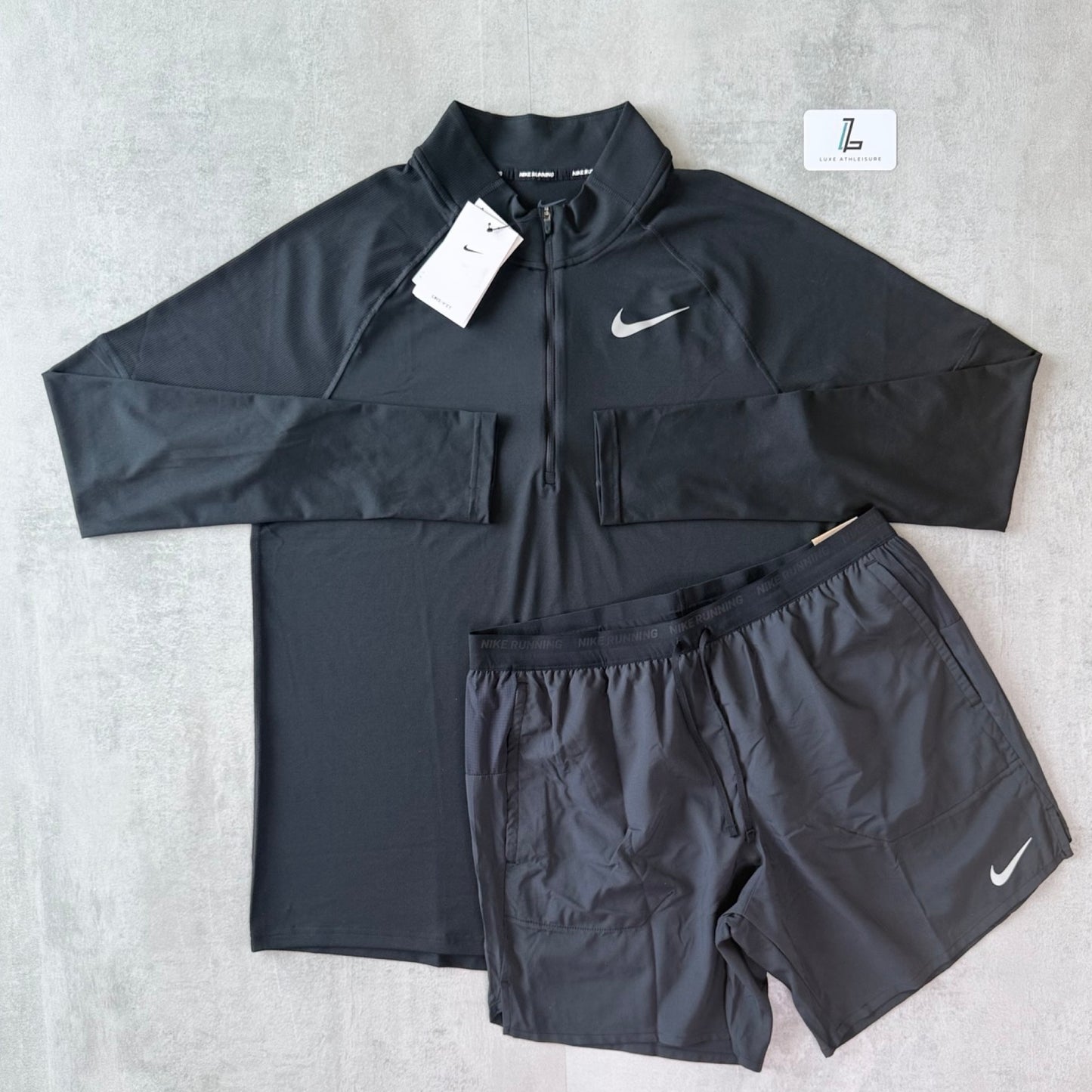 NIKE ELEMENT 1.0 1/2 ZIP & 7” STRIDE SHORTS SET ‘BLACK’