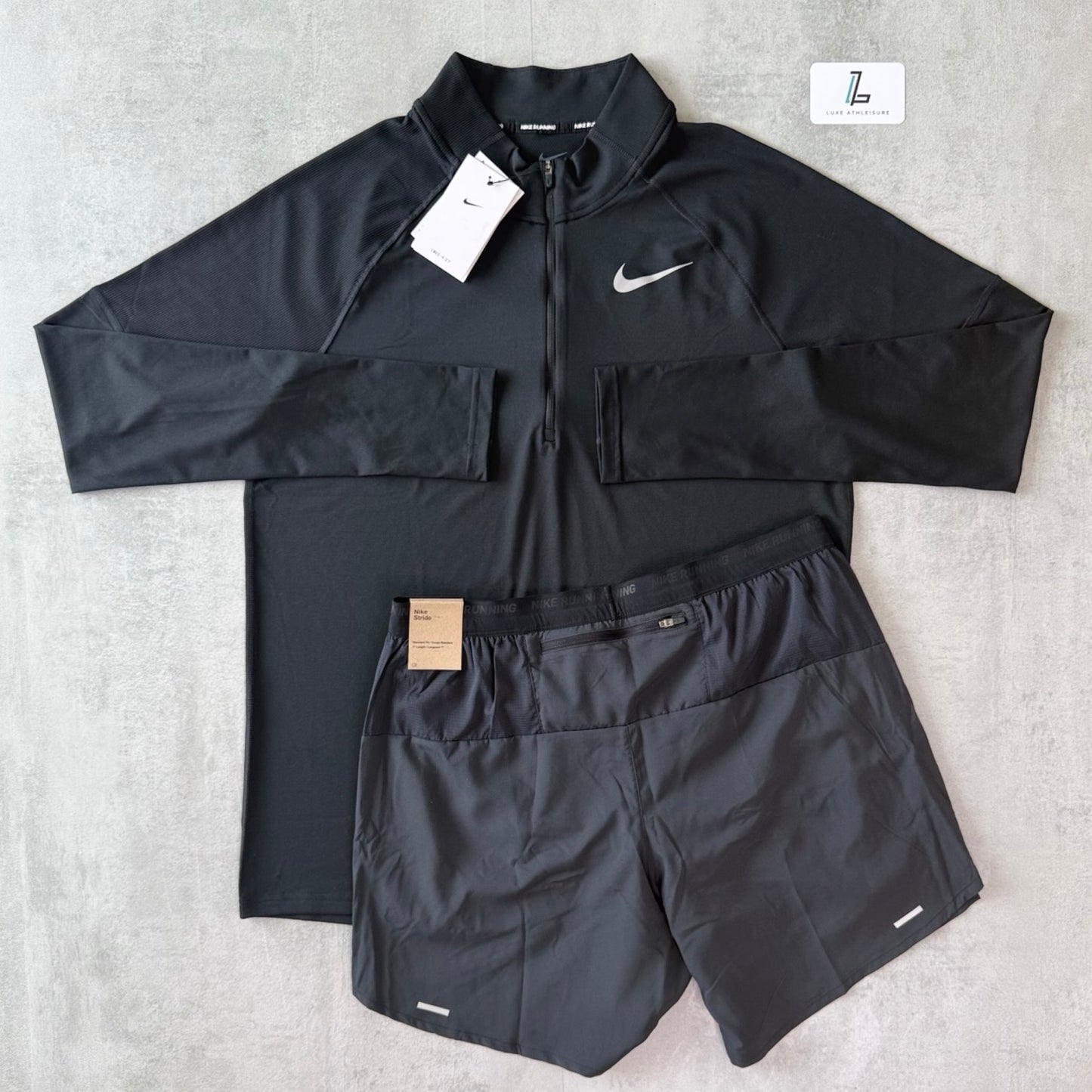 NIKE ELEMENT 1.0 1/2 ZIP & 7” STRIDE SHORTS SET ‘BLACK’