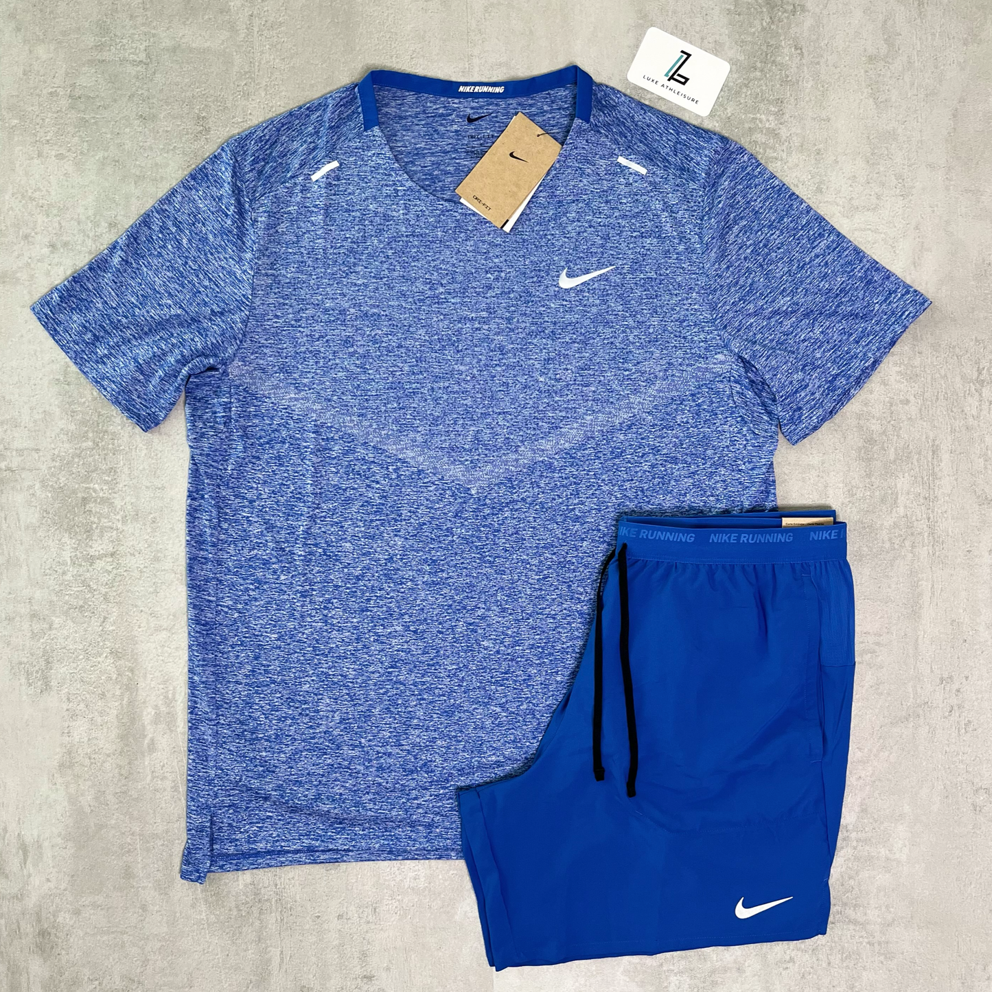 NIKE RISE 365 MILER T-SHIRT & 18CM STRIDE SHORTS SET ‘GAME ROYAL/HEATHER BLUE’
