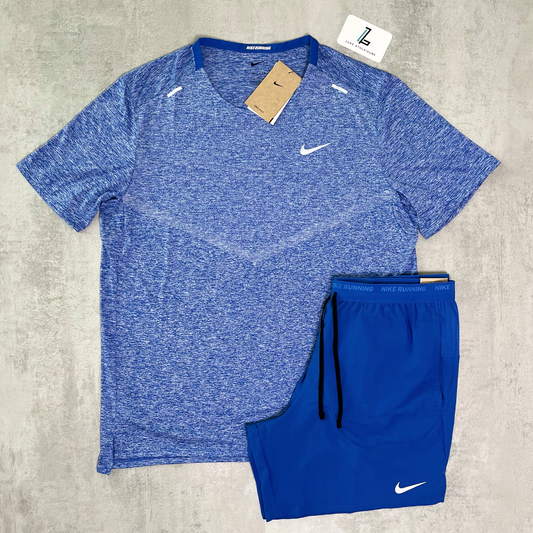 NIKE RISE 365 MILER T-SHIRT & 18CM STRIDE SHORTS SET ‘GAME ROYAL/HEATHER BLUE’